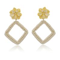 Plastic Drop Earring, with Rattan, Rhombus, for woman 49*78mm 