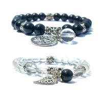 Gemstone Bracelets, Black Agate, with Gemstone & Zinc Alloy, plated, Unisex 