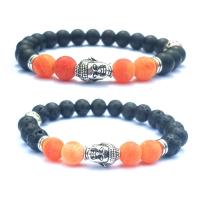 Gemstone Bracelets, Lava, with Black Agate, plated, Unisex 8mm .4 Inch 