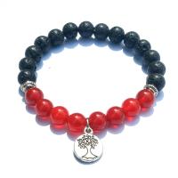 Gemstone Bracelets, Lava, with Red Agate, plated, Unisex, black .4 Inch 