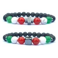 Gemstone Bracelets, Lava, with Green Aventurine & Red Agate, plated & Unisex .4 Inch 