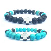Gemstone Bracelets, with turquoise & Lava, plated & Unisex .4 Inch 