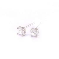 Sterling Silver Stud Earring, 925 Sterling Silver, platinum plated, micro pave cubic zirconia & for woman, 4mm 