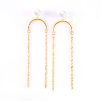 925 Sterling Silver Tassel Earring, with Plastic Pearl, 18K gold plated, for woman, 14mmuff0c54mm 