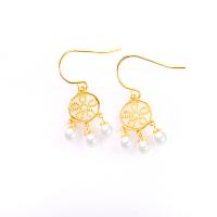 925 Sterling Silver Tassel Earring, with Plastic Pearl, 18K gold plated, for woman 