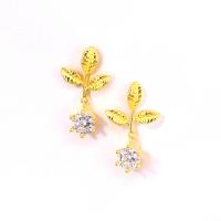 Cubic Zirconia Micro Pave Sterling Silver Earring, 925 Sterling Silver, Leaf, 18K gold plated, micro pave cubic zirconia & for woman 