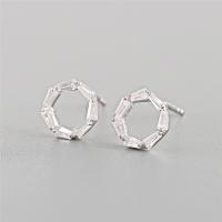 Sterling Silver Stud Earring, 925 Sterling Silver, Donut, platinum plated, micro pave cubic zirconia & for woman, 8mm 