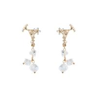 Zinc Alloy Rhinestone Drop Earring, with Glass Beads & Plastic Pearl, for woman & with rhinestone, golden 