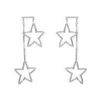 Rhinestone Brass Drop Earring, Star, fashion jewelry & for woman & with rhinestone, silver color 