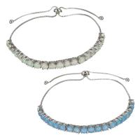 Brass Bracelets, with Opal, silver color plated, fashion jewelry & adjustable & box chain 5mm,1mm Approx 8-12 Inch 