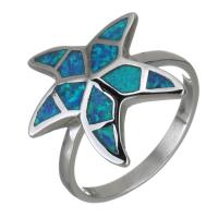 Brass Finger Ring, with Opal, Starfish, silver color plated, fashion jewelry & Unisex, 19mm, US Ring 