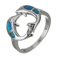 Brass Finger Ring, with Opal, Dolphin, silver color plated, fashion jewelry & Unisex, 15mm, US Ring 