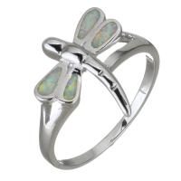 Brass Finger Ring, with Opal, Dragonfly, silver color plated, fashion jewelry & Unisex, 15mm, US Ring 
