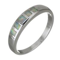 Brass Finger Ring, with Opal, silver color plated, Unisex, 4mm, US Ring 