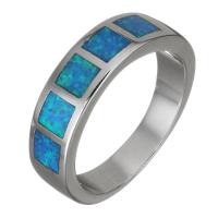 Brass Finger Ring, with Opal, silver color plated, Unisex, 6mm, US Ring 