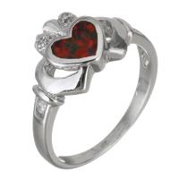 Brass Finger Ring, with Opal, Heart, silver color plated, Unisex, 11mm, US Ring 
