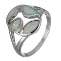 Brass Finger Ring, with Opal, silver color plated, Unisex, 15mm, US Ring 