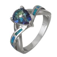 Zirkonia Messing Finger Ring, mit Opal, silberfarben plattiert, unisex & mit kubischem Zirkonia, 10mm, Größe:8, verkauft von PC