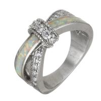 Circón cúbico anillo de dedo de latón, metal, con Ópalo, chapado en color de plata, unisexo & con circonia cúbica, 8mm, tamaño:6, Vendido por UD