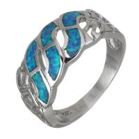 Brass Finger Ring, with Opal, silver color plated, Unisex, 9.5mm, US Ring 