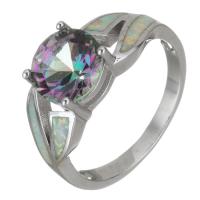 Кубическое цирконовое латунное кольцо, Латунь, с опал, плакирован серебром, Мужская & с кубическим цирконием, 8mm, размер:6, продается PC