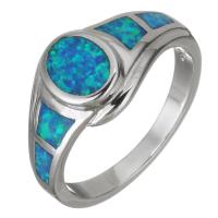 Brass Finger Ring, with Opal, silver color plated, Unisex, 10mm, US Ring 