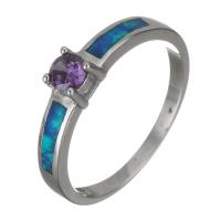Cubic Zircon Brass Finger Ring, with Opal, silver color plated, Unisex & with cubic zirconia, 4mm, US Ring 