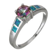 Cubic Zircon Brass Finger Ring, with Opal, silver color plated, Unisex & with cubic zirconia, 6mm, US Ring 