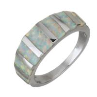 Brass Finger Ring, with Opal, silver color plated, Unisex, 6.5mm, US Ring 