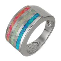 Brass Finger Ring, with Opal, silver color plated, Unisex, 11mm, US Ring 