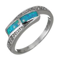 Brass Finger Ring, with Opal, silver color plated, Unisex, 6mm, US Ring 