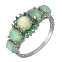 Cubic Zircon Brass Finger Ring, with Opal, silver color plated, Unisex & with cubic zirconia, 12mm, US Ring 