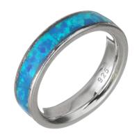 Brass Finger Ring, with Opal, silver color plated, Unisex, 5mm, US Ring 