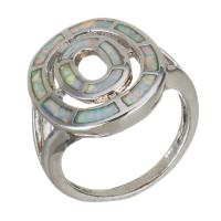 Brass Finger Ring, with Opal, silver color plated, Unisex, 17mm, US Ring 