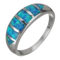 Brass Finger Ring, with Opal, silver color plated, Unisex, 7.5mm, US Ring 
