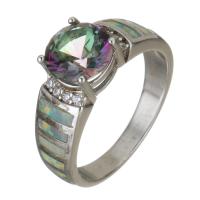Zirkonia Messing Finger Ring, mit Opal, silberfarben plattiert, unisex & mit kubischem Zirkonia, 8mm, Größe:7, verkauft von PC