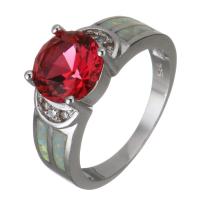 Кубическое цирконовое латунное кольцо, Латунь, с опал, плакирован серебром, Мужская & с кубическим цирконием, 9mm, размер:8, продается PC