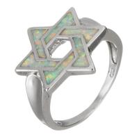 Brass Finger Ring, with Opal, Hexagram, silver color plated, Unisex, 18mm, US Ring 