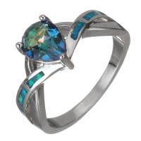 Cubic Zircon Brass Finger Ring, with Opal, silver color plated, Unisex & with cubic zirconia, 10mm, US Ring 