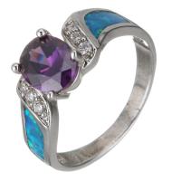 Cubic Zircon Brass Finger Ring, with Opal, silver color plated, Unisex & with cubic zirconia, 9mm, US Ring 
