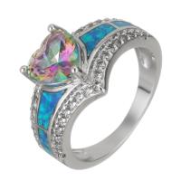 Zirkonia Messing Finger Ring, mit Opal, silberfarben plattiert, unisex & mit kubischem Zirkonia, 10mm, Größe:5, verkauft von PC