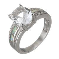 Circón cúbico anillo de dedo de latón, metal, con Ópalo, chapado en color de plata, unisexo & con circonia cúbica, 10mm, tamaño:7, Vendido por UD