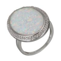 Cubic Zirconia Micro Pave Brass Finger Ring, with Opal, silver color plated, Unisex & micro pave cubic zirconia, 24mm, US Ring 