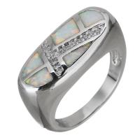 Cubic Zirconia Micro Pave Brass Finger Ring, with Opal, silver color plated, Unisex & micro pave cubic zirconia, 10mm, US Ring 