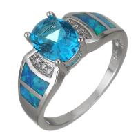 Cubic Zircon Brass Finger Ring, with Opal, silver color plated, Unisex & with cubic zirconia, 8mm, US Ring 