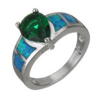 Zirkonia Messing Finger Ring, mit Opal, silberfarben plattiert, unisex & mit kubischem Zirkonia, 10mm, Größe:6, verkauft von PC