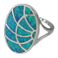 Brass Finger Ring, with Opal, silver color plated, Unisex, 22mm, US Ring 