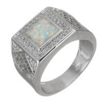 Cubic Zirconia Micro Pave Brass Finger Ring, with Opal, silver color plated, Unisex & micro pave cubic zirconia, 11.5mm, US Ring 
