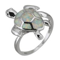 Brass Finger Ring, with Opal, Turtle, silver color plated, Unisex, 22mm, US Ring 