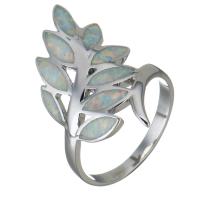 Brass Finger Ring, with Opal, Branch, silver color plated, Unisex, 26mm, US Ring 